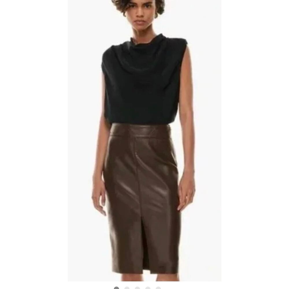 Aritzia Babaton Faux Leather Pencil Skirt Brown High Rise Front Slit Size 2 Pegu